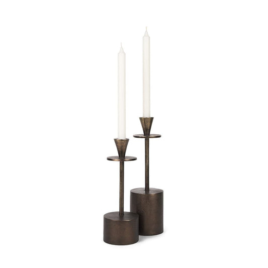 Mercana - Petria Antiqued Gold Textured Metal Taper Candle Holders - 70649 view 1