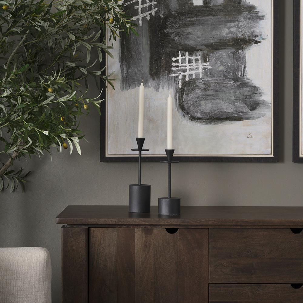 Mercana - Petria Matte Black Textured Metal Taper Candle Holders - 70650 view 3