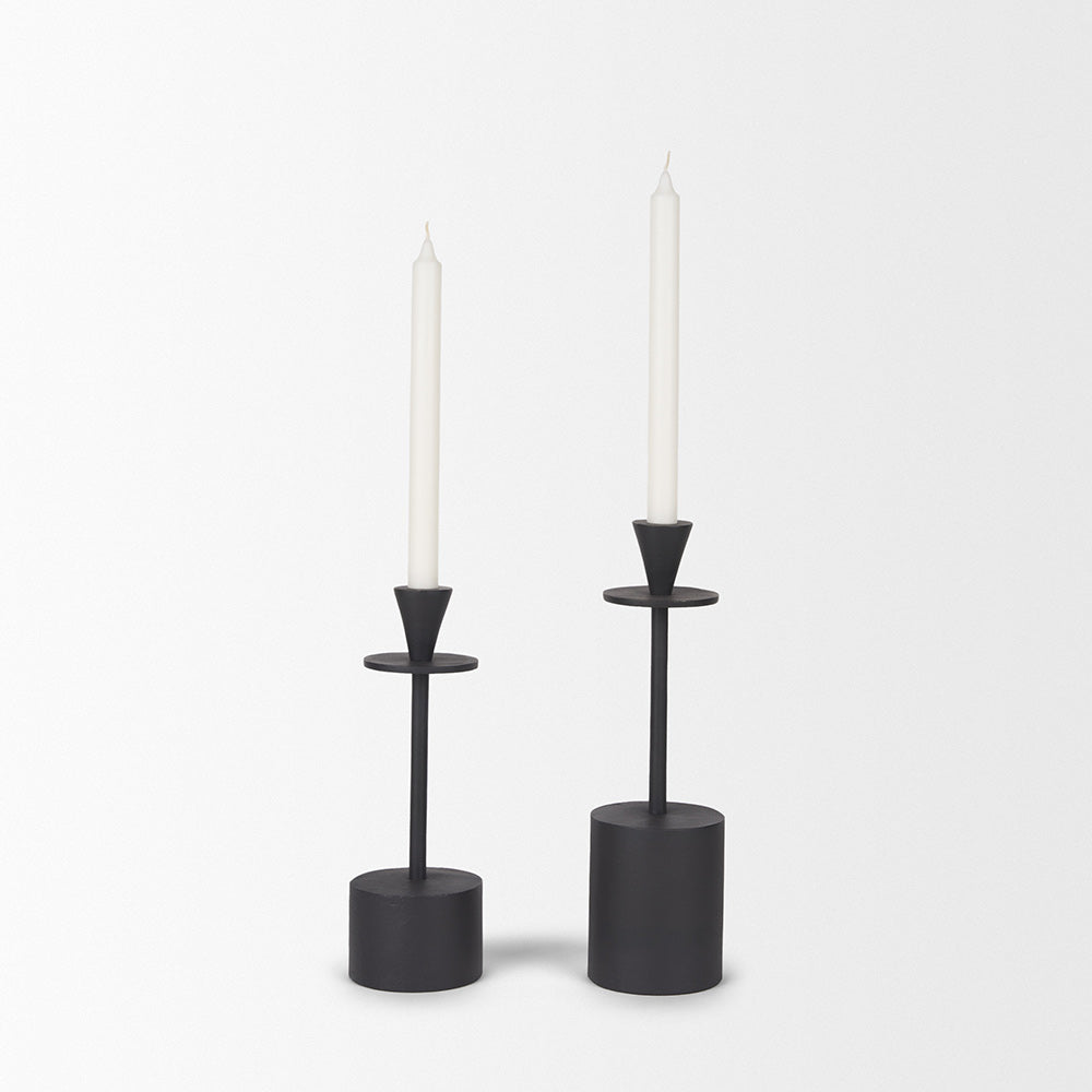 Mercana - Petria Matte Black Textured Metal Taper Candle Holders - 70650 view 5