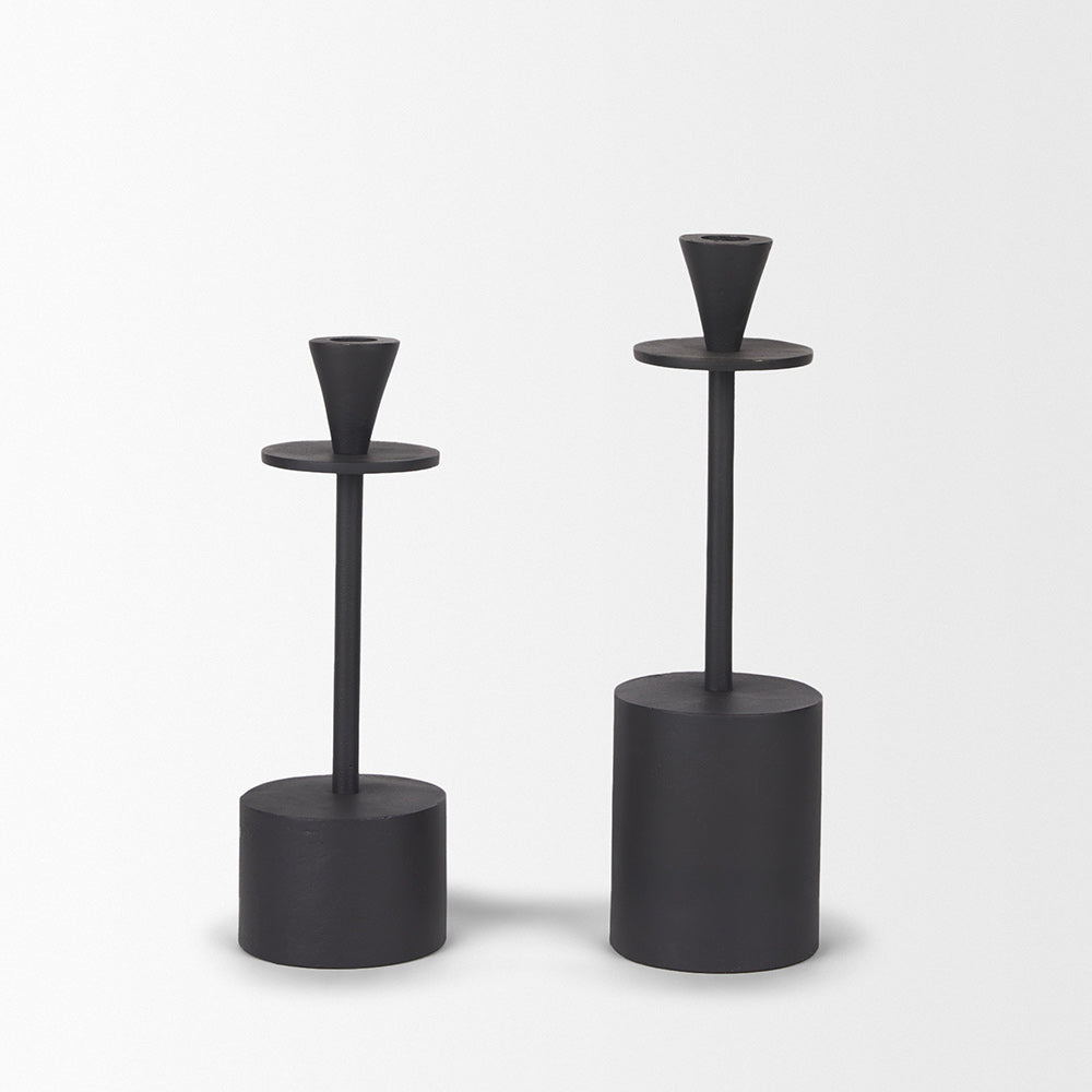 Mercana - Petria Matte Black Textured Metal Taper Candle Holders - 70650 view 6