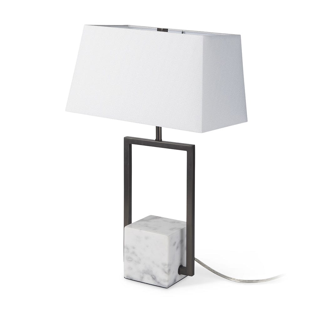 Mercana - Peyton 14.0L x 9.0W x 26.2H Black Metal W/Marble Cube and White Shade Table Lamp - 69701 view 1