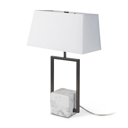 Mercana - Peyton 14.0L x 9.0W x 26.2H Black Metal W/Marble Cube and White Shade Table Lamp - 69701 view 1