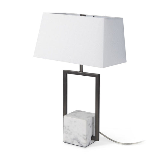 Mercana - Peyton 14.0L x 9.0W x 26.2H Black Metal W/Marble Cube and White Shade Table Lamp - 69701 view 1