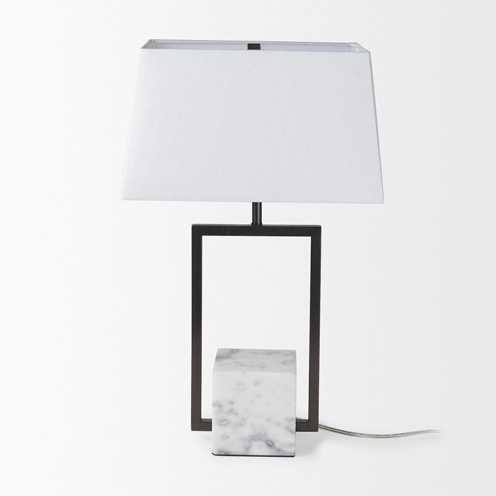 Mercana - Peyton 14.0L x 9.0W x 26.2H Black Metal W/Marble Cube and White Shade Table Lamp - 69701 view 2
