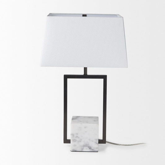 Mercana - Peyton 14.0L x 9.0W x 26.2H Black Metal W/Marble Cube and White Shade Table Lamp - 69701 view 2