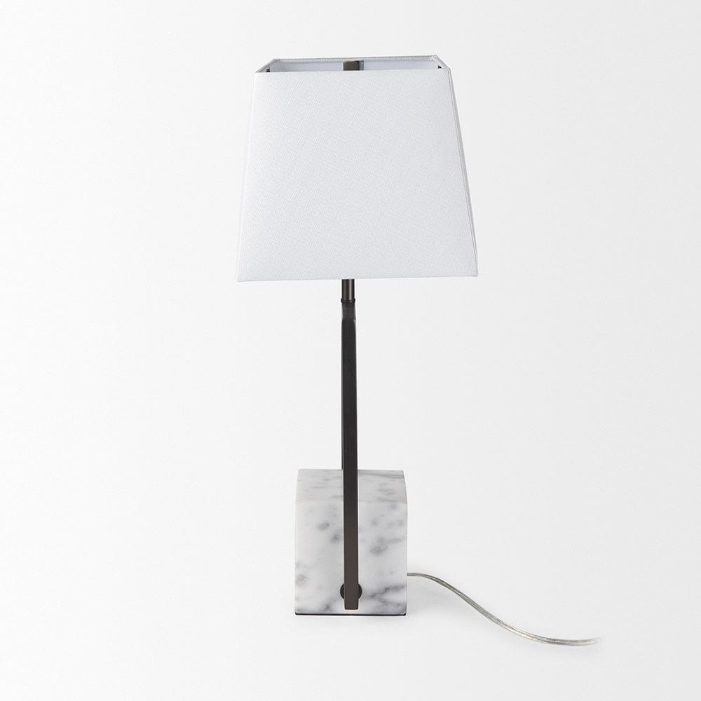 Mercana - Peyton 14.0L x 9.0W x 26.2H Black Metal W/Marble Cube and White Shade Table Lamp - 69701 view 3