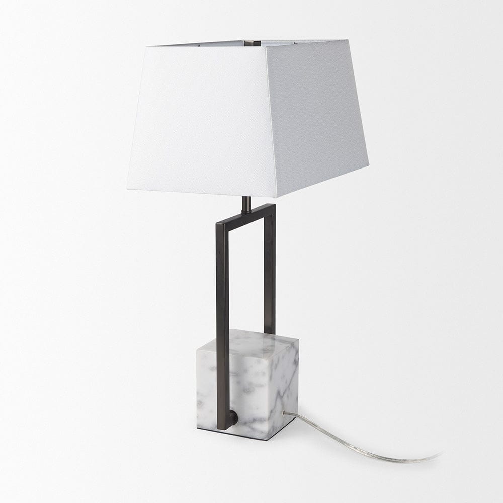 Mercana - Peyton 14.0L x 9.0W x 26.2H Black Metal W/Marble Cube and White Shade Table Lamp - 69701 view 4