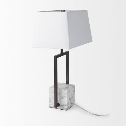 Mercana - Peyton 14.0L x 9.0W x 26.2H Black Metal W/Marble Cube and White Shade Table Lamp - 69701 view 4