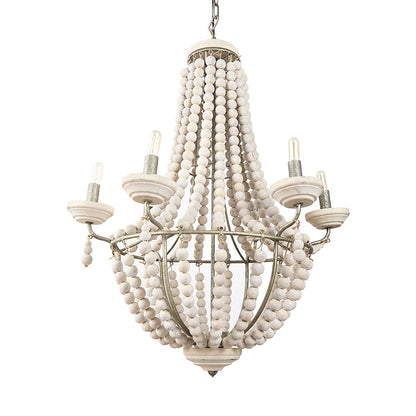 Mercana - Phillum 29"x37" Silver Metal Chassis and White Wood Beaded Six Bulb Chandelier - 65200_CLOSEOUT view 1