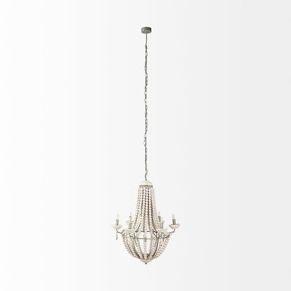 Mercana - Phillum 29"x37" Silver Metal Chassis and White Wood Beaded Six Bulb Chandelier - 65200_CLOSEOUT view 2