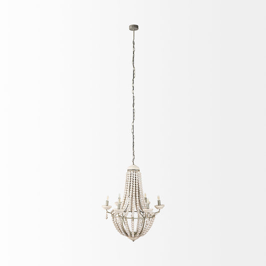 Mercana - Phillum 29"x37" Silver Metal Chassis and White Wood Beaded Six Bulb Chandelier - 65200_CLOSEOUT view 2