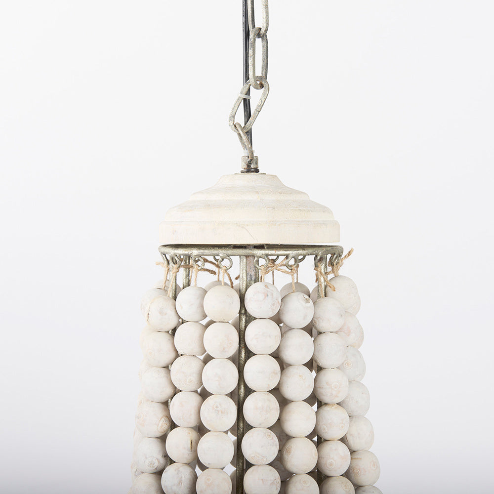 Mercana - Phillum 29"x37" Silver Metal Chassis and White Wood Beaded Six Bulb Chandelier - 65200_CLOSEOUT view 5