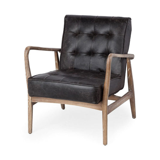 Mercana - Phineas Black Leather W/ Brown Wooden Frame Accent Chair - 67687 view 1