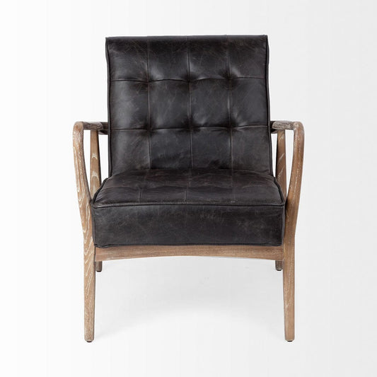 Mercana - Phineas Black Leather W/ Brown Wooden Frame Accent Chair - 67687 view 2