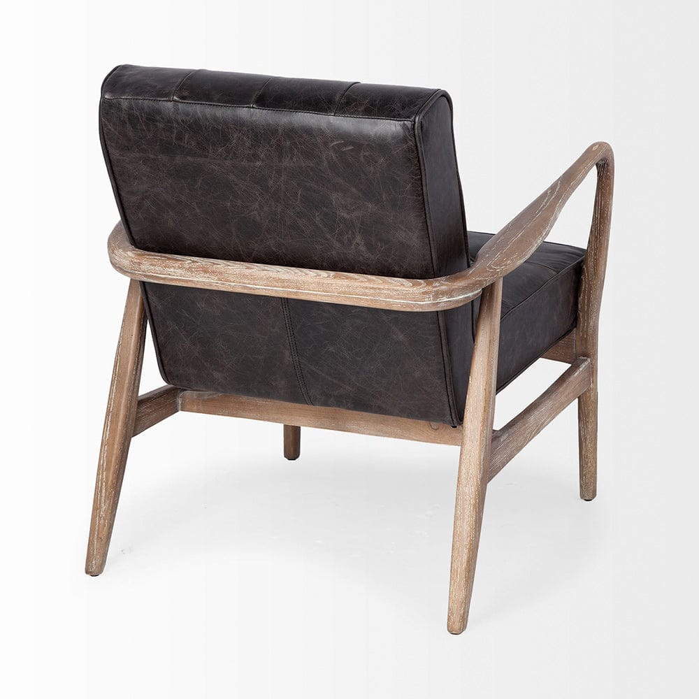 Mercana - Phineas Black Leather W/ Brown Wooden Frame Accent Chair - 67687 view 5