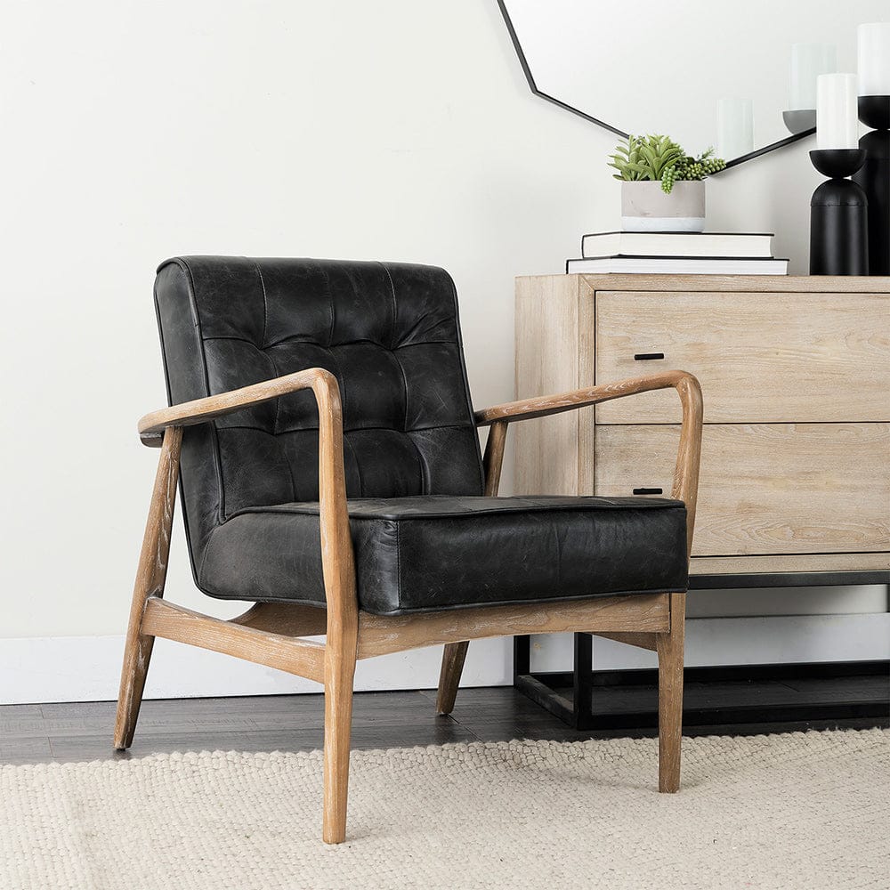 Mercana - Phineas Black Leather W/ Brown Wooden Frame Accent Chair - 67687 view 8
