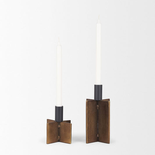 Mercana - Pia Antiqued Gold w/ Black Metal Taper Candleholder (Set of 2) - 70669 view 2