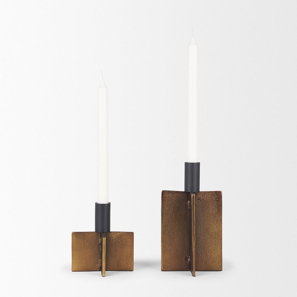 Mercana - Pia Antiqued Gold w/ Black Metal Taper Candleholder (Set of 2) - 70669 view 3