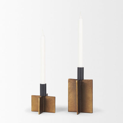 Mercana - Pia Antiqued Gold w/ Black Metal Taper Candleholder (Set of 2) - 70669 view 4