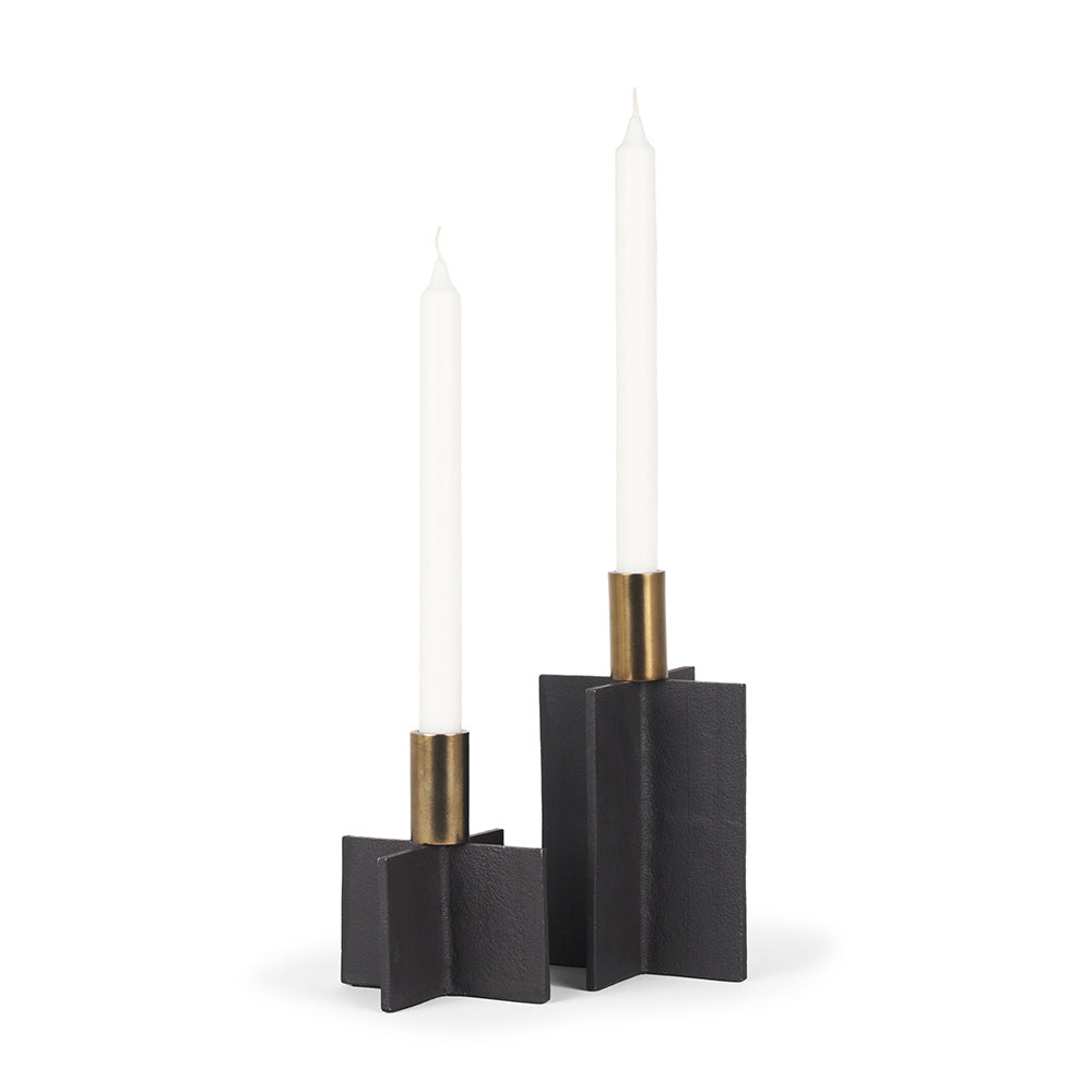 Mercana - Pia Matte Black w/ Brushed Gold Metal Taper Candleholder (Set of 2) - 70671 view 1
