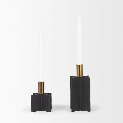 Mercana - Pia Matte Black w/ Brushed Gold Metal Taper Candleholder (Set of 2) - 70671 view 2
