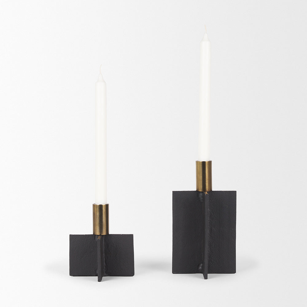 Mercana - Pia Matte Black w/ Brushed Gold Metal Taper Candleholder (Set of 2) - 70671 view 3