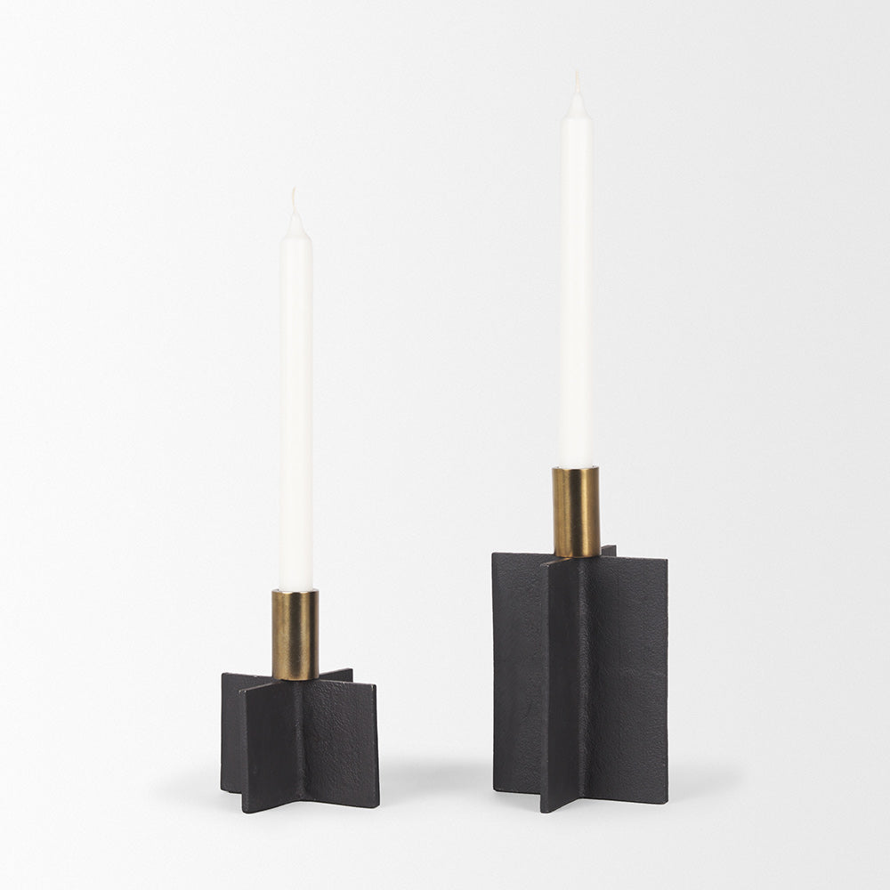 Mercana - Pia Matte Black w/ Brushed Gold Metal Taper Candleholder (Set of 2) - 70671 view 4