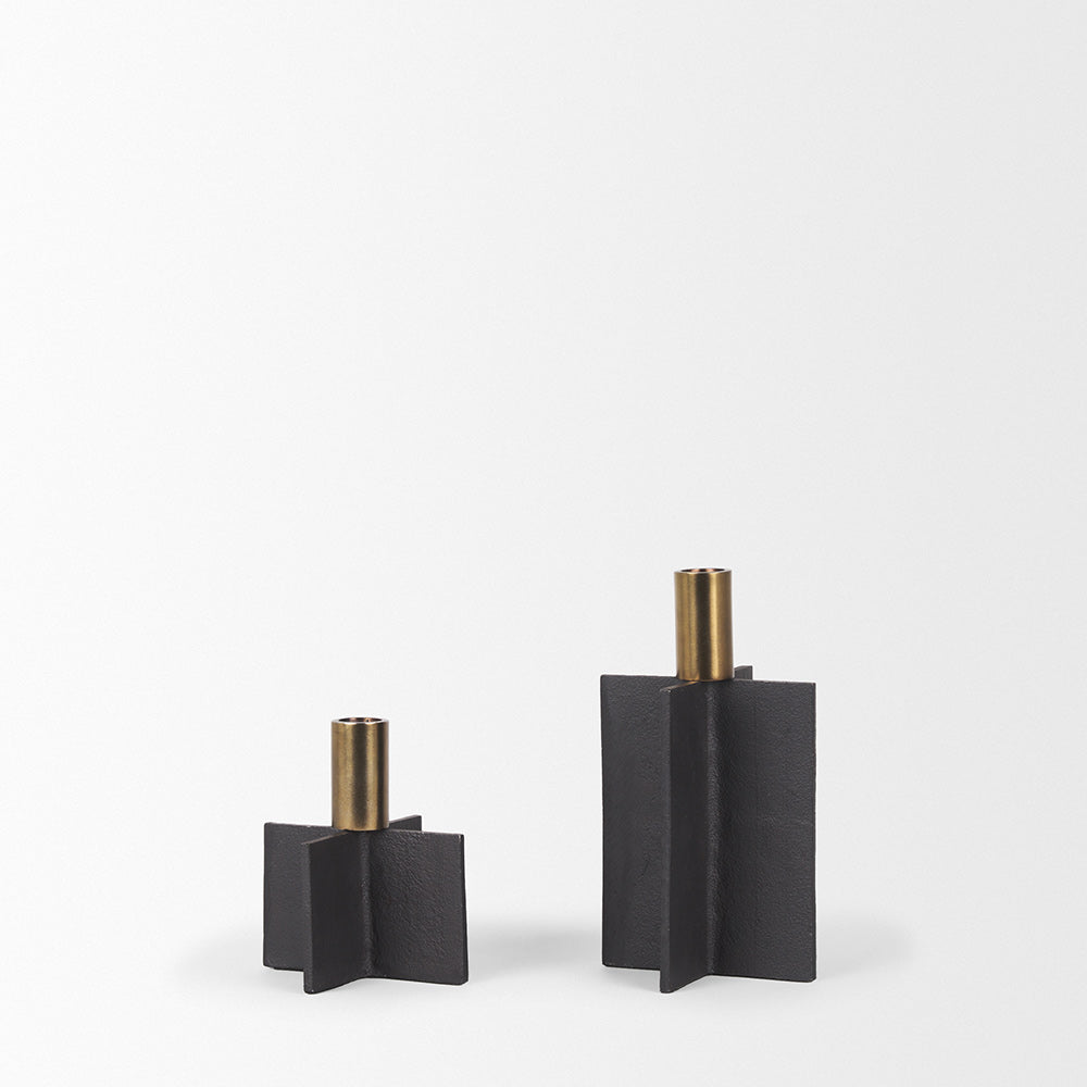 Mercana - Pia Matte Black w/ Brushed Gold Metal Taper Candleholder (Set of 2) - 70671 view 5