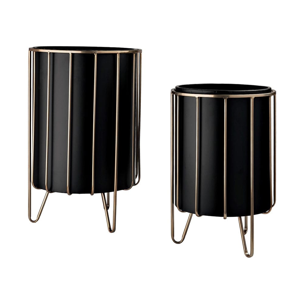 Mercana - Pianta 13 x 21 Set of Two Black Metal Insert Brass Frame Plant Stands - 67919 view 1