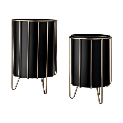 Mercana - Pianta 13 x 21 Set of Two Black Metal Insert Brass Frame Plant Stands - 67919 view 1