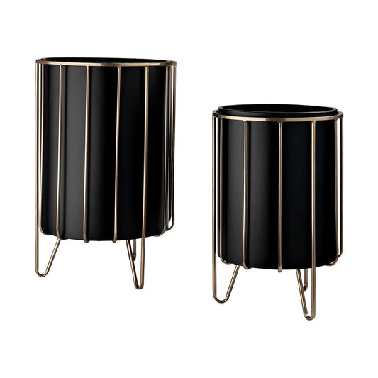 Mercana - Pianta 13 x 21 Set of Two Black Metal Insert Brass Frame Plant Stands - 67919 view 1
