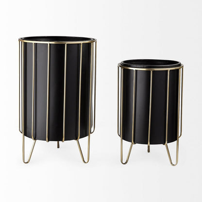 Mercana - Pianta 13 x 21 Set of Two Black Metal Insert Brass Frame Plant Stands - 67919 view 3