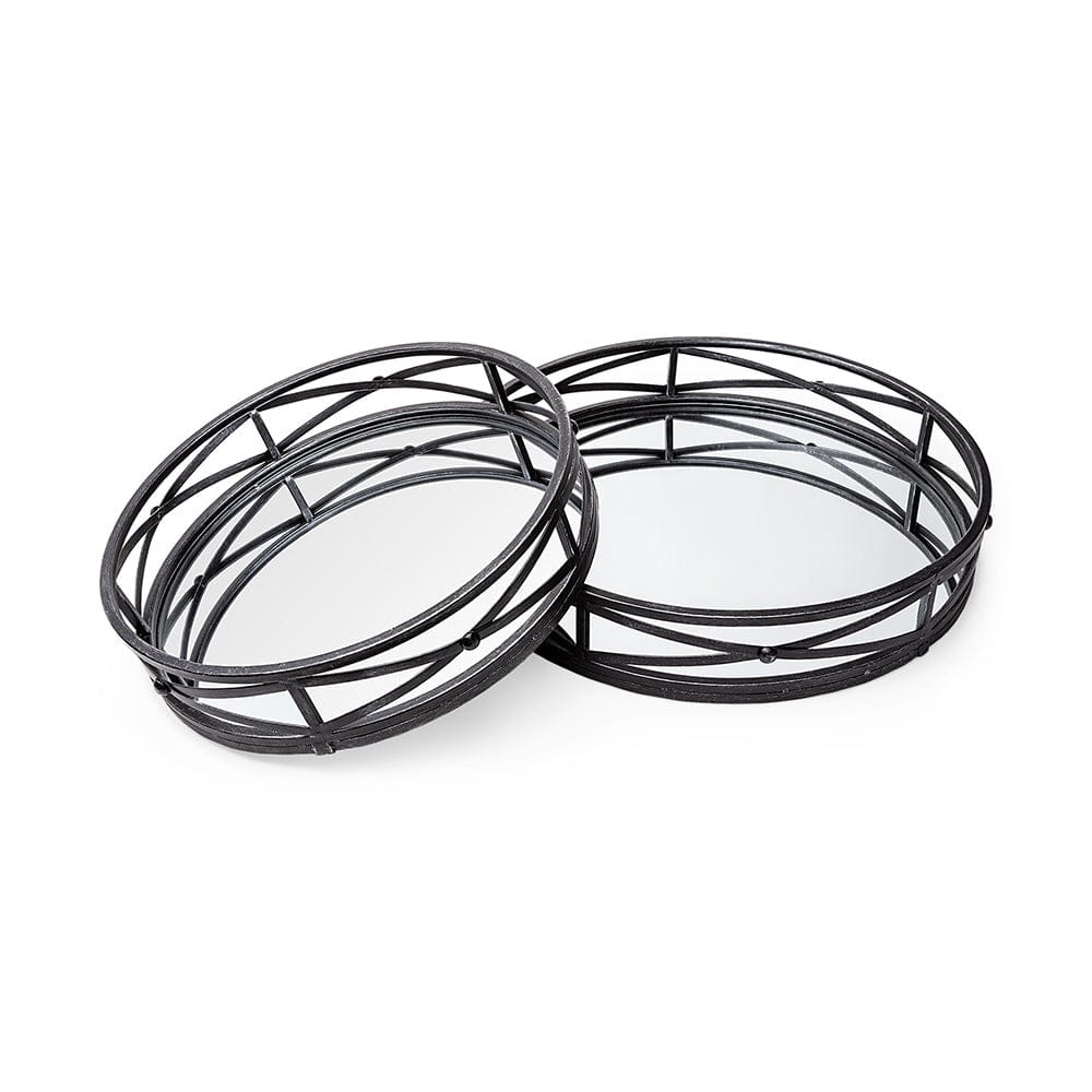 Mercana - Piers Black Metal Mirrored Round Trays (Set of 2) - 67237 view 1