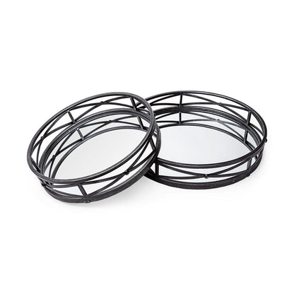 Mercana - Piers Black Metal Mirrored Round Trays (Set of 2) - 67237 view 1