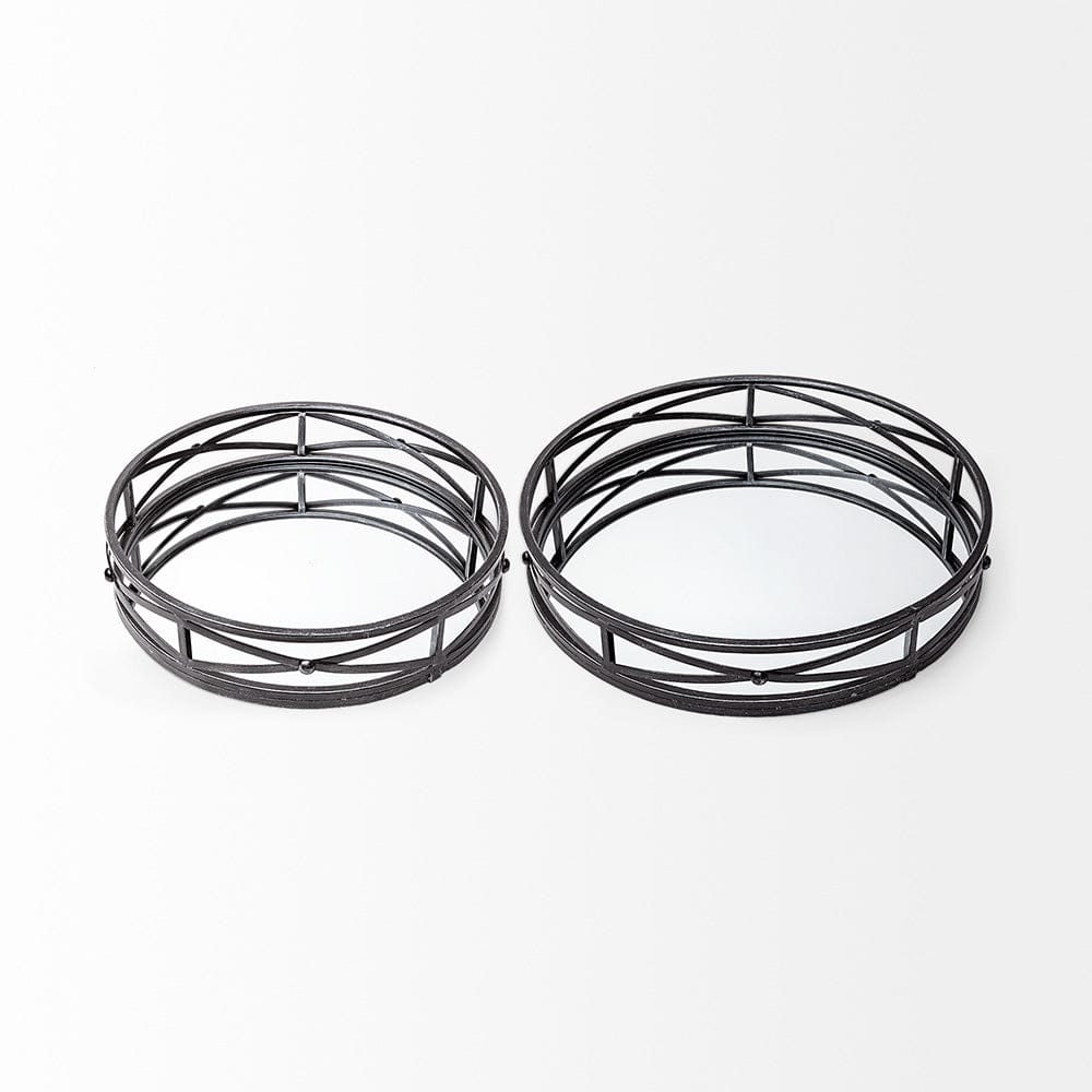 Mercana - Piers Black Metal Mirrored Round Trays (Set of 2) - 67237 view 2