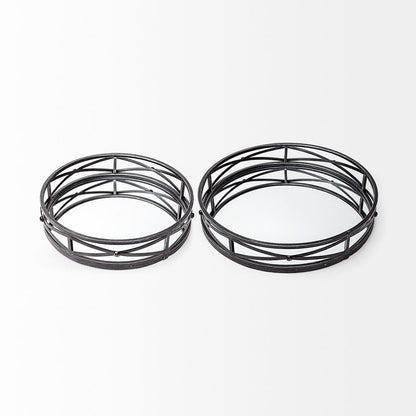 Mercana - Piers Black Metal Mirrored Round Trays (Set of 2) - 67237 view 2