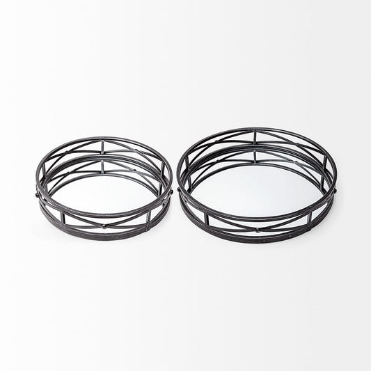 Mercana - Piers Black Metal Mirrored Round Trays (Set of 2) - 67237 view 2