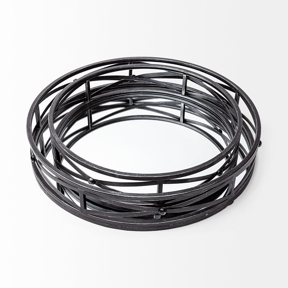 Mercana - Piers Black Metal Mirrored Round Trays (Set of 2) - 67237 view 3