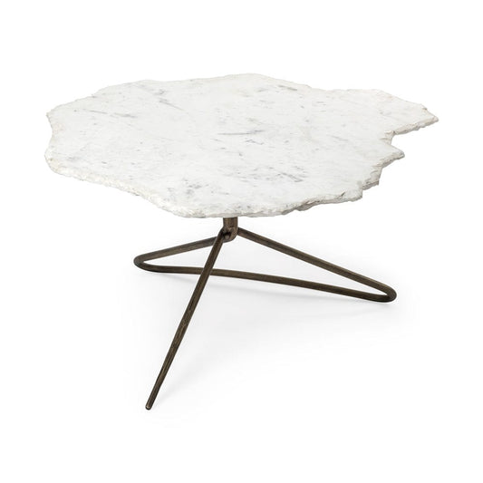 Mercana - Pinera 37" Irregular White Marble Top Gold Metal Base Coffee Table - 68246-AB_CLOSEOUT view 1