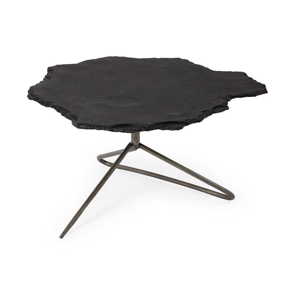 Mercana - Pinera 37"x33" Black Slate With Iron Base Coffee Table - 67802-AB view 1