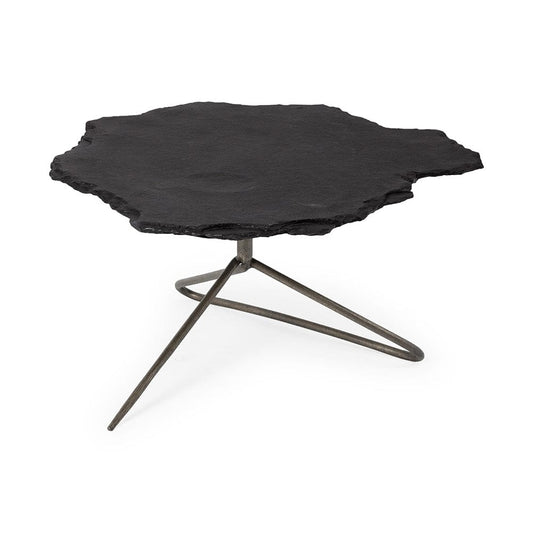 Mercana - Pinera 37"x33" Black Slate With Iron Base Coffee Table - 67802-AB view 1
