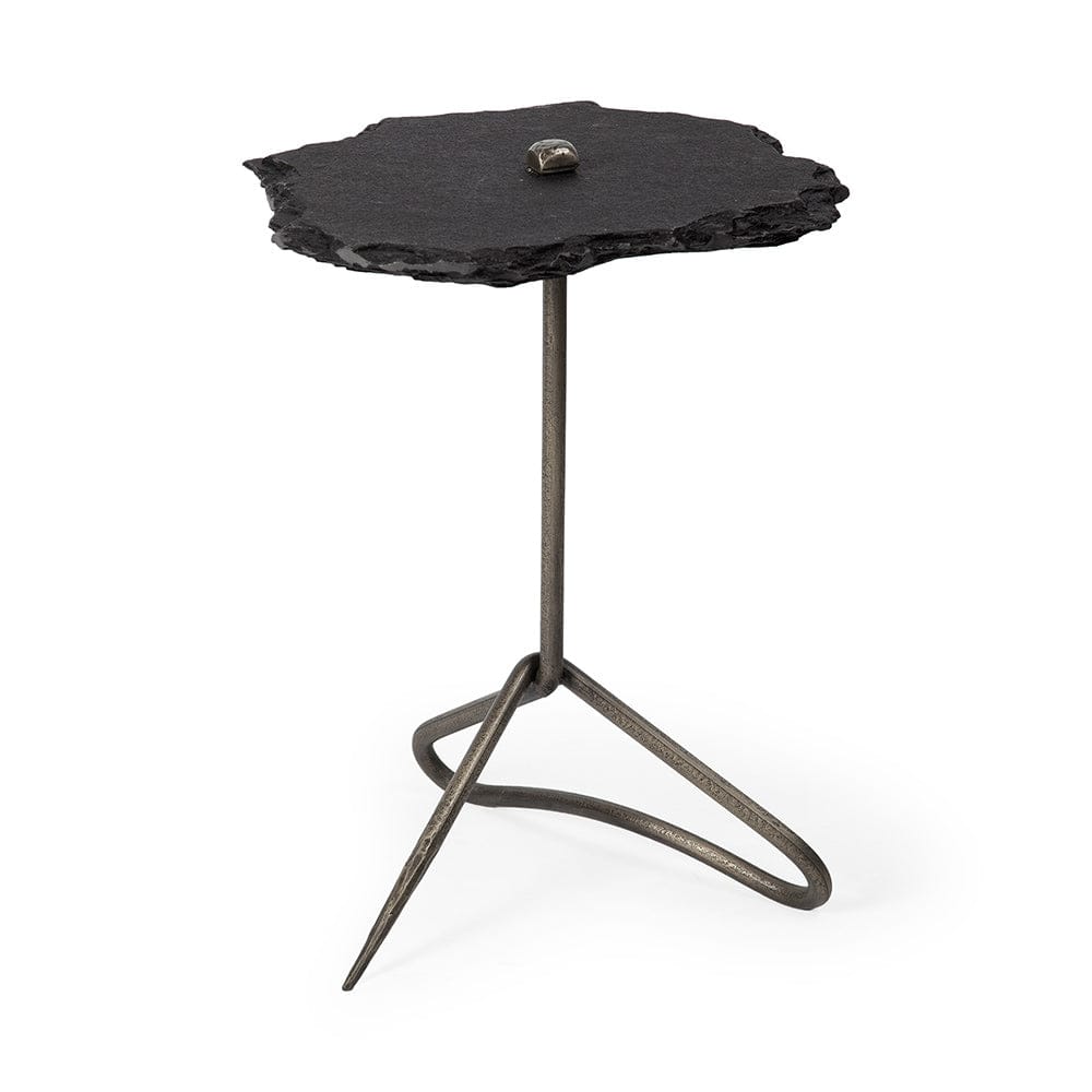 Mercana - Pinera II 19L x 19W Black Slate Top W/ Triangular Iron Base Accent Table - 67803-AB view 1