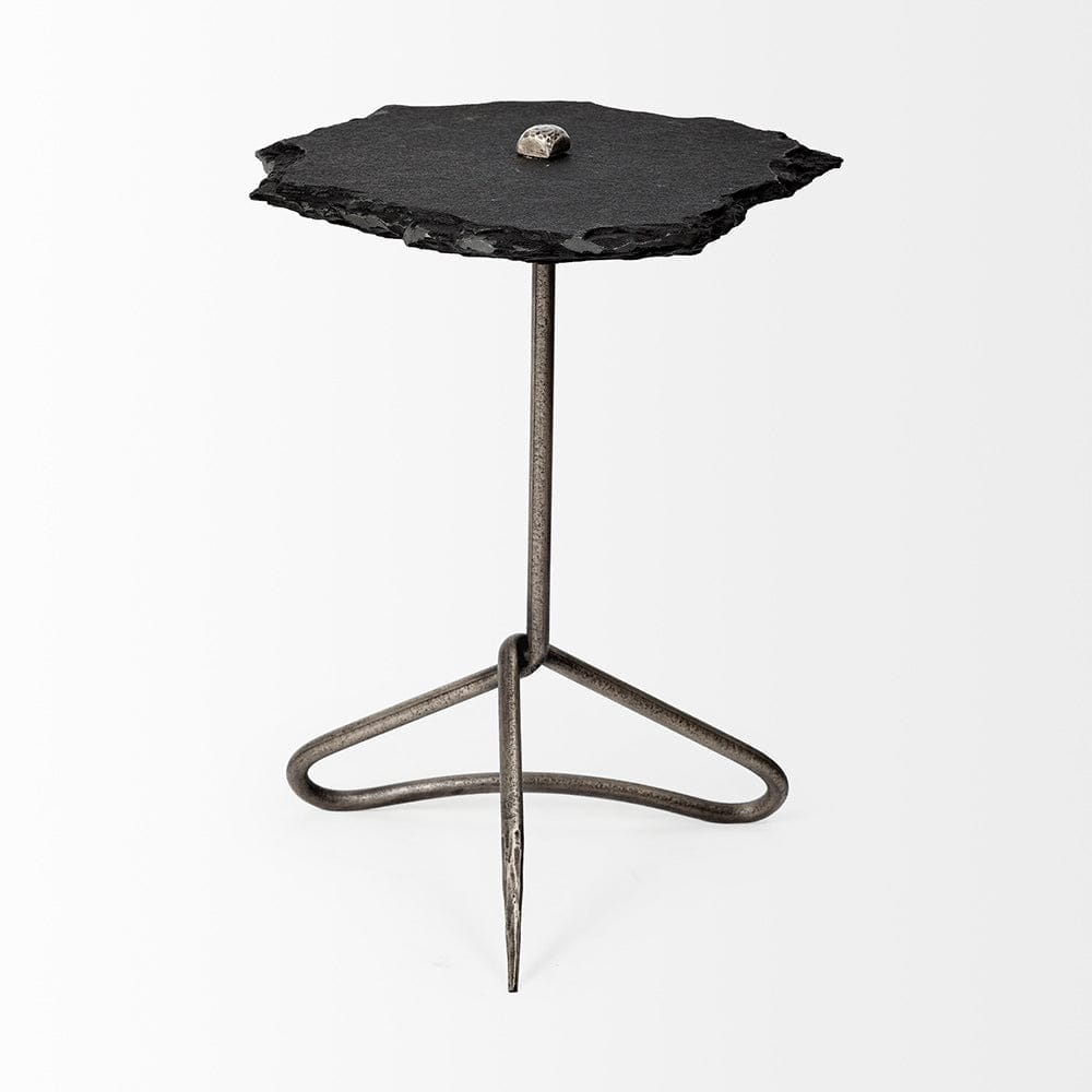 Mercana - Pinera II 19L x 19W Black Slate Top W/ Triangular Iron Base Accent Table - 67803-AB view 3