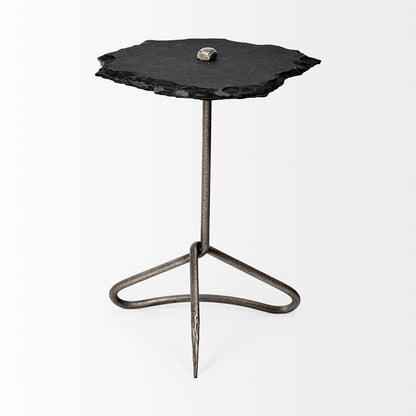 Mercana - Pinera II 19L x 19W Black Slate Top W/ Triangular Iron Base Accent Table - 67803-AB view 3