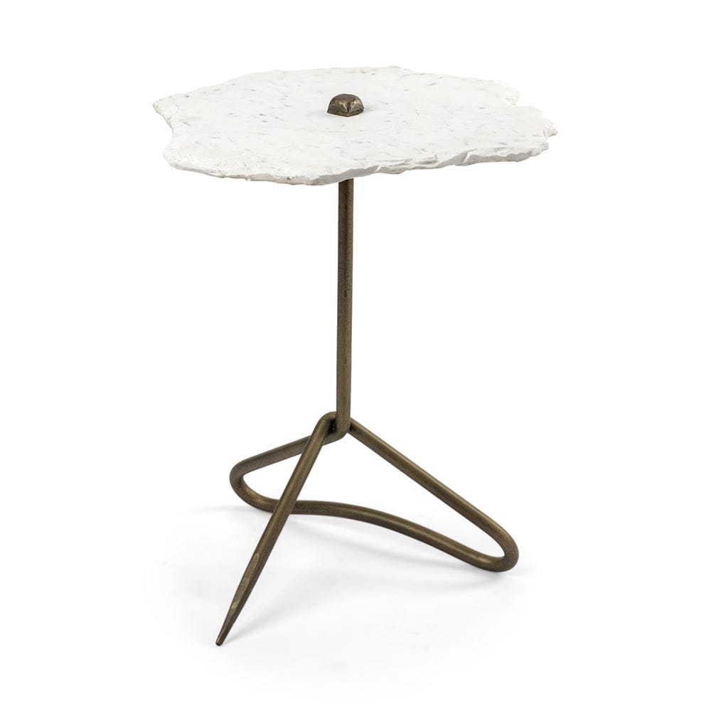 Mercana - Pinera II 19L x 19W White Marble W/ Triangluar Gold Iron Base Accent Table - 68247-AB view 1