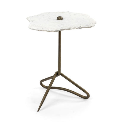 Mercana - Pinera II 19L x 19W White Marble W/ Triangluar Gold Iron Base Accent Table - 68247-AB view 1