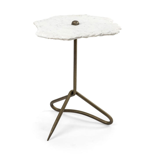 Mercana - Pinera II 19L x 19W White Marble W/ Triangluar Gold Iron Base Accent Table - 68247-AB view 1