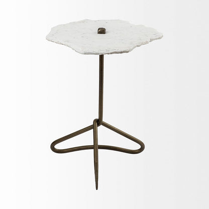 Mercana - Pinera II 19L x 19W White Marble W/ Triangluar Gold Iron Base Accent Table - 68247-AB view 2