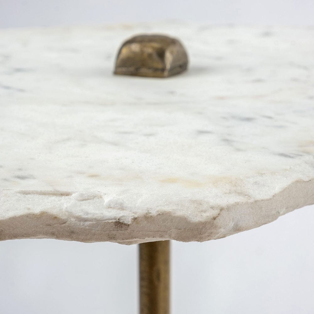 Mercana - Pinera II 19L x 19W White Marble W/ Triangluar Gold Iron Base Accent Table - 68247-AB view 3