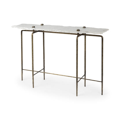 Mercana - Pinera III 49L x 17W White Marble Top Gold-Toned Iron Base Console Table - 68245-AB view 1